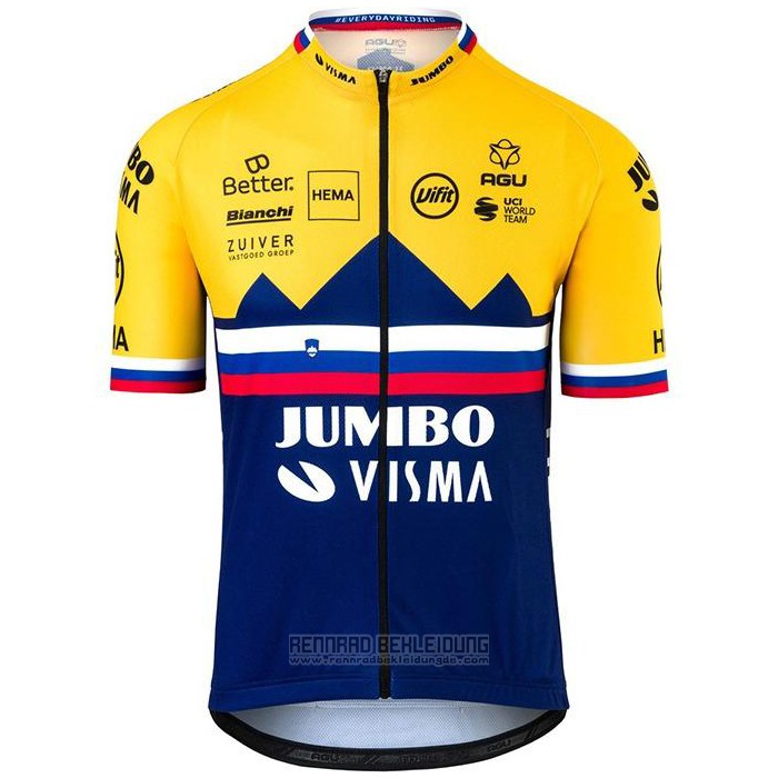 2020 Fahrradbekleidung Jumbo Visma Gelb Blau Trikot Kurzarm und Tragerhose - zum Schließen ins Bild klicken